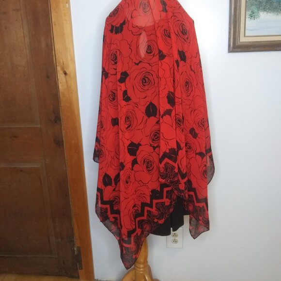 Anne Cole collection sarong roses print  red and black pool beach Cover up - Picture 12 of 16